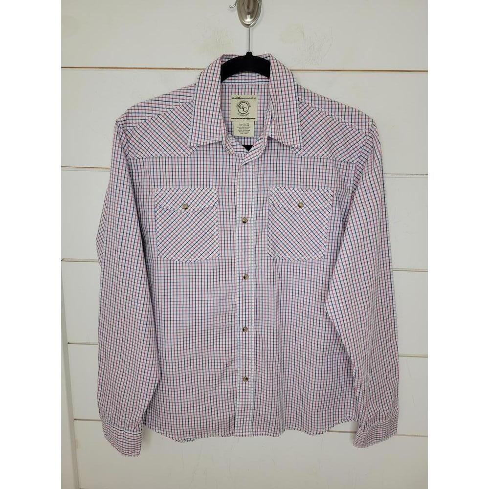 Gunnison Creek size 14/16 white red & blue snap button shirt